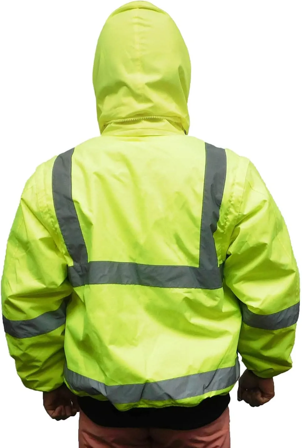 SAJ5000, ANSI/ISEA Class 3, Safety 3-in-1 Bomber Jacket, Reversible, Detachable, Resistant, Pockets, Neon Green