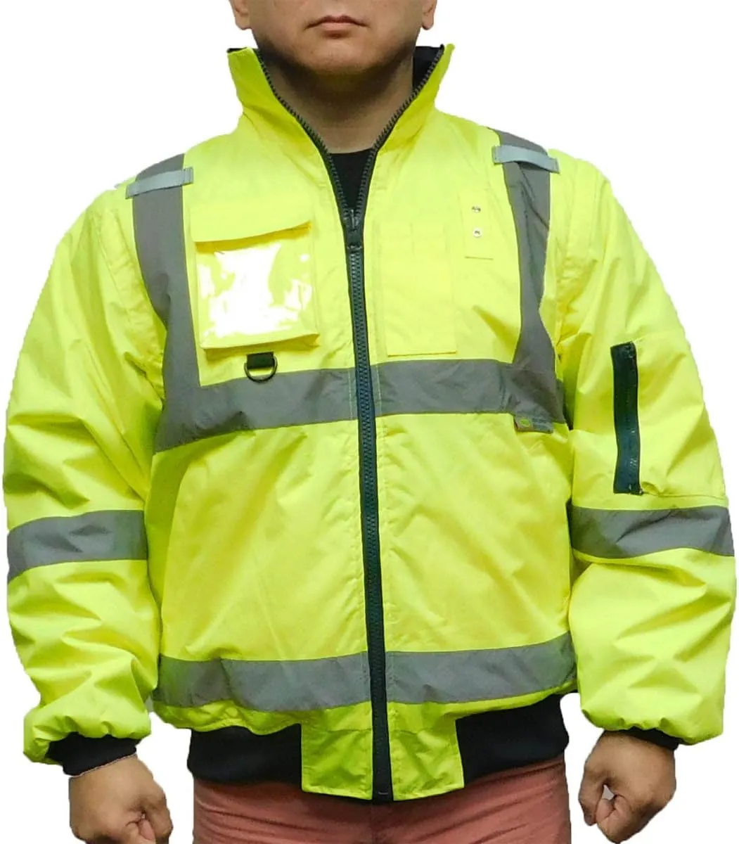 SAJ5000, ANSI/ISEA Class 3, Safety 3-in-1 Bomber Jacket, Reversible, Detachable, Resistant, Pockets, Neon Green
