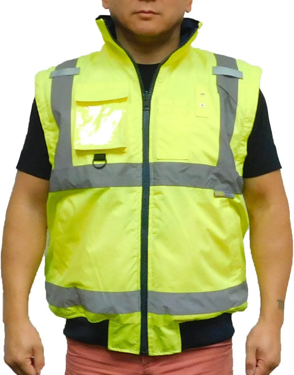 SAJ5000, ANSI/ISEA Class 3, Safety 3-in-1 Bomber Jacket, Reversible, Detachable, Resistant, Pockets, Neon Green
