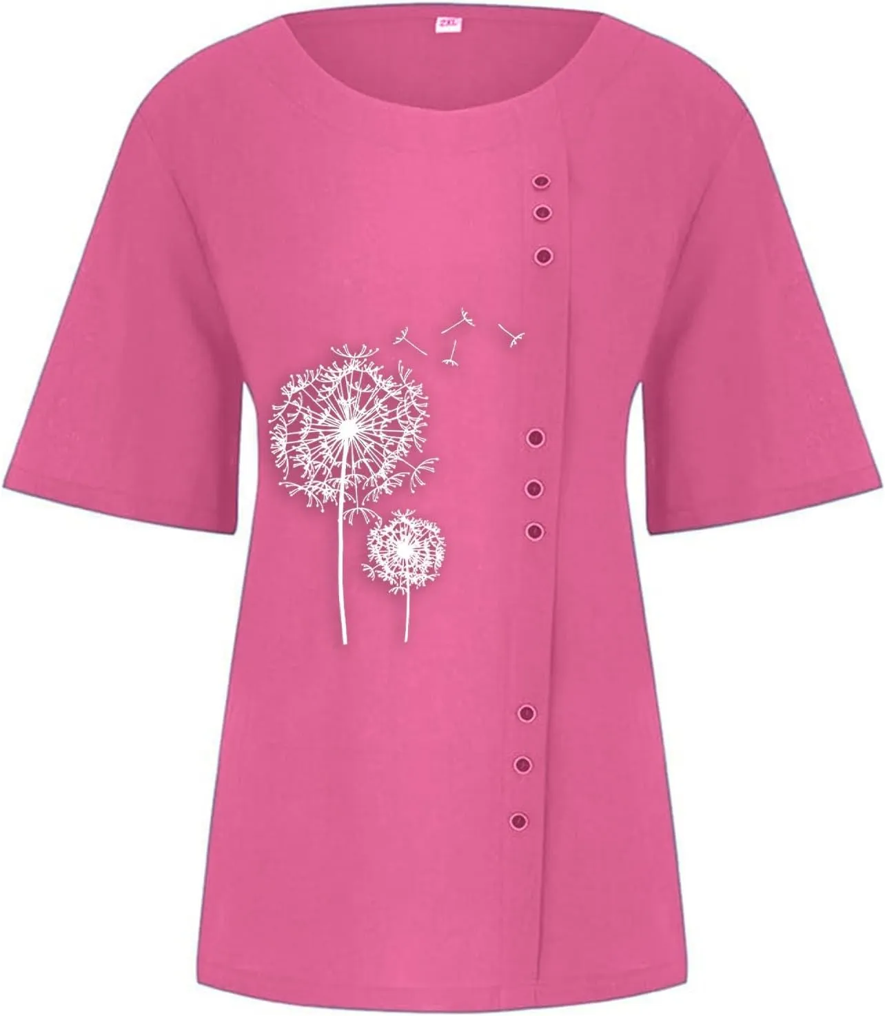 Summer Linen Shirt Women's - Floral Stitch Detail & Button Closure, Relaxed Fit Casual Tee, Moisture-Wicking