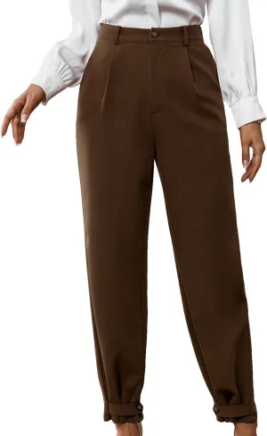 SweatyRocks Women's High Waisted Button Tapered Suit Pants Pleated Pencil Work Trousers with Pocket