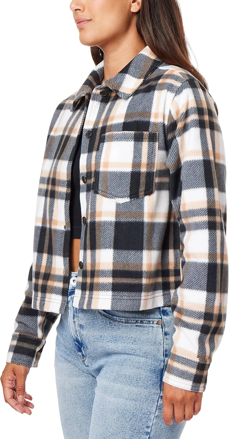 WallFlower Women's Chloe Polar Cozy Fleece Boyfriend Spring, Summer and Fall Light Shacket Jackets