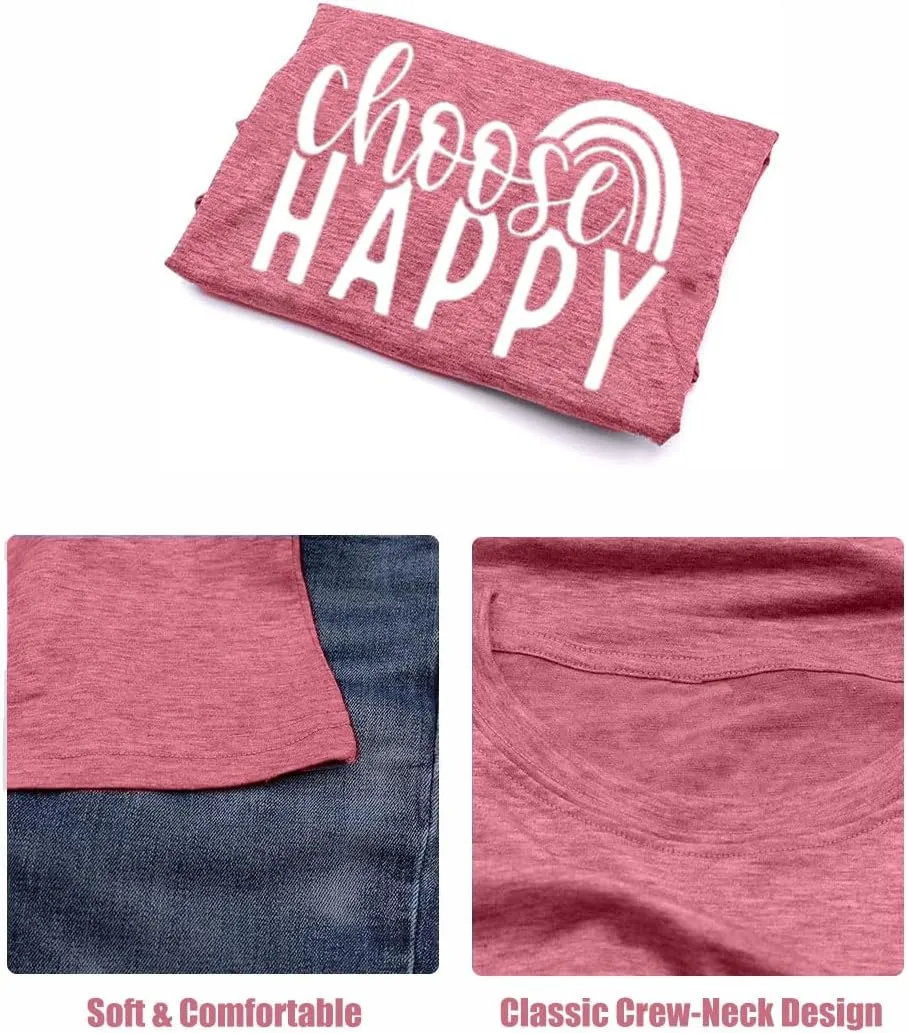 Women Choose Happy T Shirt Funny Cute Graphic Tee Blessed Tshirt Inspirational Short Sleeve Summer Casual Tops