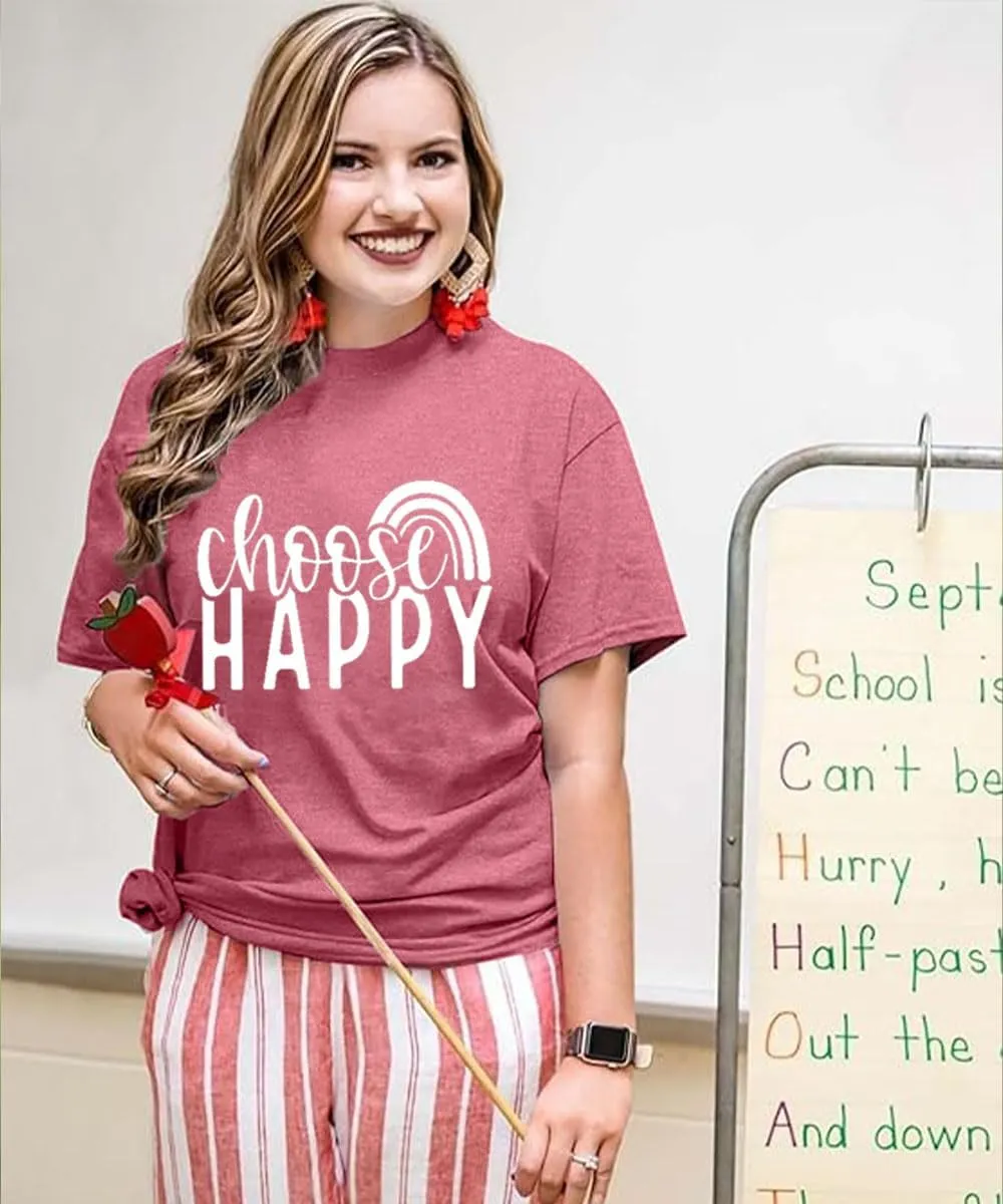 Women Choose Happy T Shirt Funny Cute Graphic Tee Blessed Tshirt Inspirational Short Sleeve Summer Casual Tops