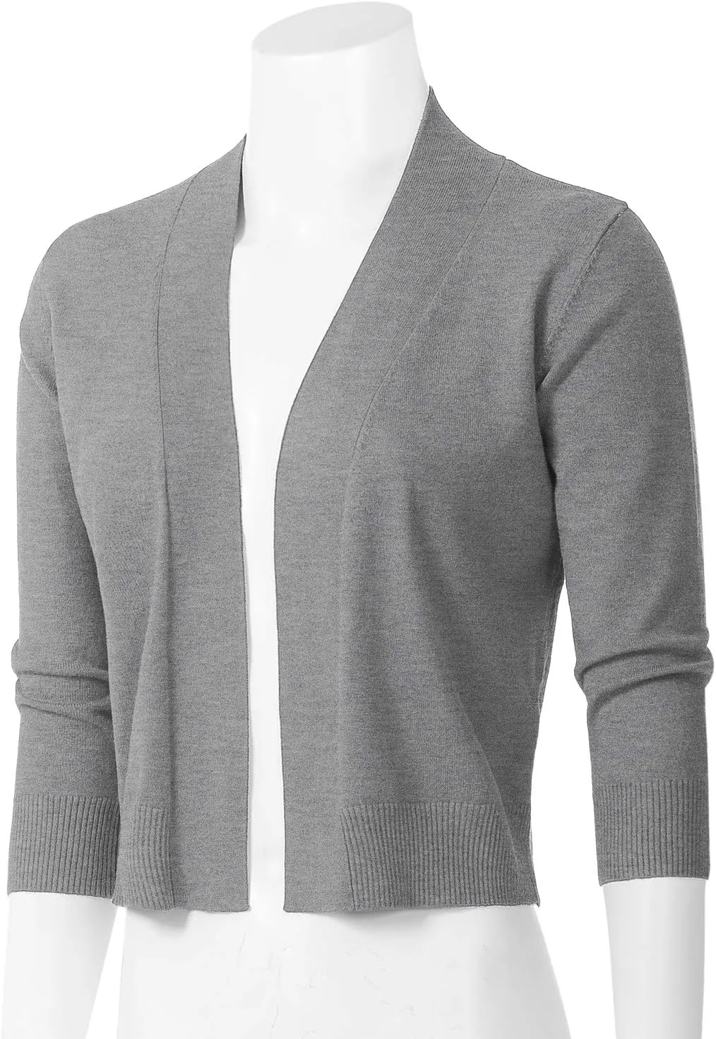Womens Classic 3/4 Sleeve Open Front Cropped Bolero Cardigan (S~3XL)
