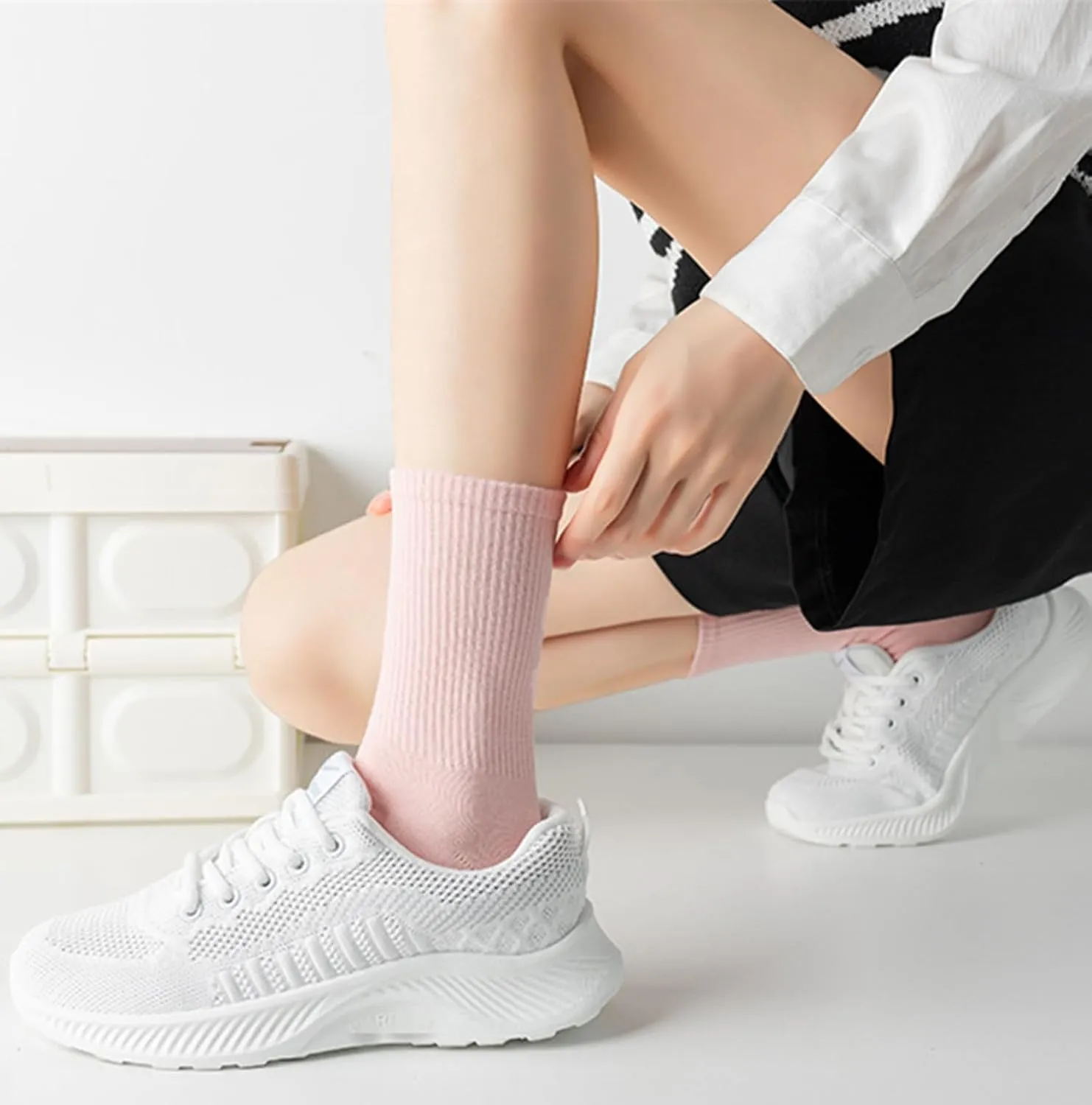 Womens Colorful Basic Sock -Unique Knit Cotton Crew Socks 3 Pack