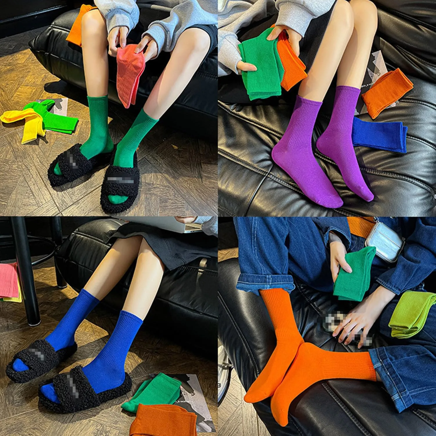 Womens Colorful Basic Sock -Unique Knit Cotton Crew Socks 3 Pack