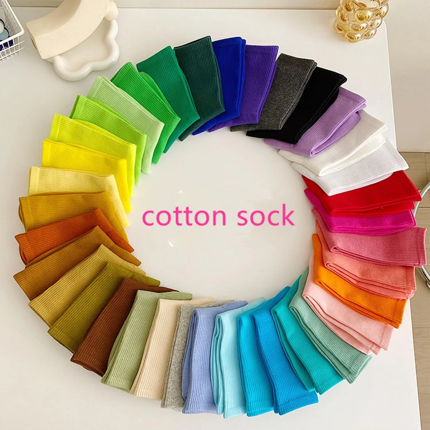 Womens Colorful Basic Sock -Unique Knit Cotton Crew Socks 3 Pack