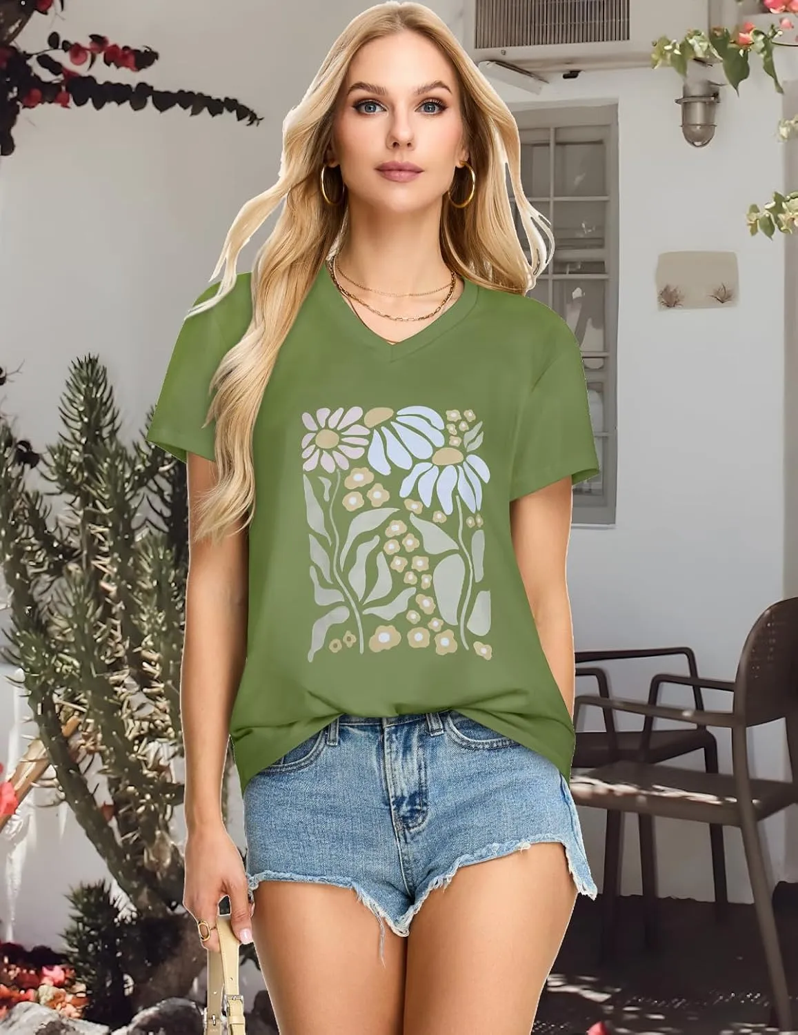 Womens T Shirts V Neck Short Sleeve Summer Tops Casual Basic Tees