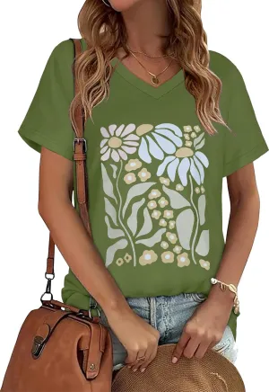 Womens T Shirts V Neck Short Sleeve Summer Tops Casual Basic Tees