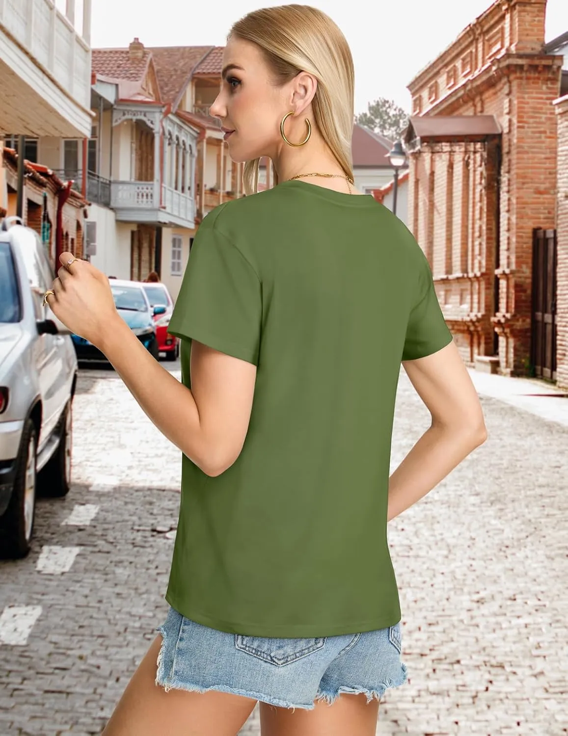 Womens T Shirts V Neck Short Sleeve Summer Tops Casual Basic Tees